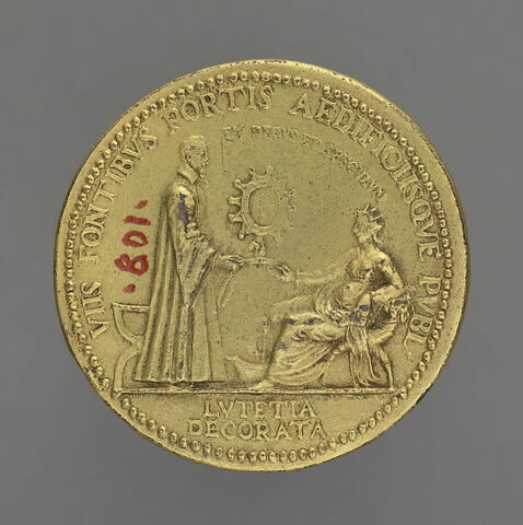 Médaille : François Miron, prévôt des marchands / François Miron devant la ville de Paris, image 2/2