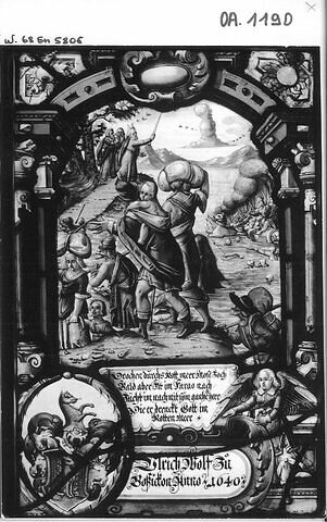 Panneau rectangulaire : Passage de la Mer Rouge et les armes d'Ulrich Wolff, image 2/2