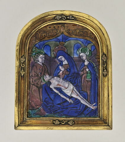 Plaque : Vierge de pitié entre Saint Jean et Sainte Madeleine