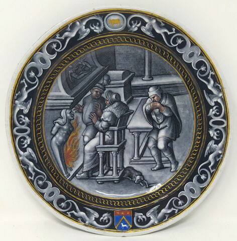 Assiette : Le Mois de février, d'un ensemble de cinq assiettes du service aux armoiries rapprochées de celles de la famille Séguier (R 262, R 264, MR 2431, R 268, MR 2429), image 1/3