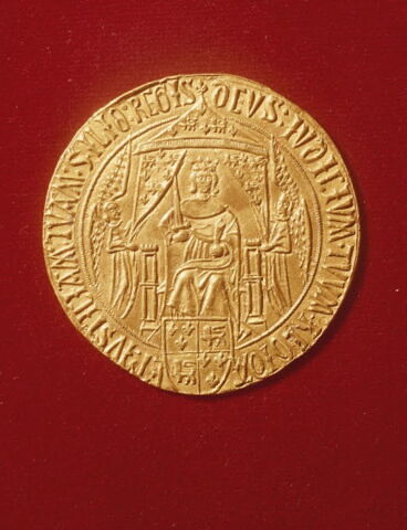 Surmoulage du revers d'une médaille de Charles de France, duc de Guyenne (de 1469 à 1472) et frère de Louis XI : le duc trônant, image 6/7