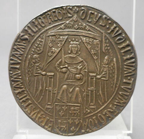Surmoulage du revers d'une médaille de Charles de France, duc de Guyenne (de 1469 à 1472) et frère de Louis XI : le duc trônant