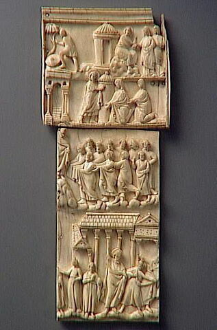 Fragment d'une plaque : Mission des apôtres ; Jésus chassant les marchands du Temple (?) ou incrédulité de saint Thomas (?), image 4/4