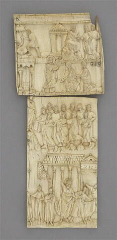 Fragment d'une plaque : Mission des apôtres ; Jésus chassant les marchands du Temple (?) ou incrédulité de saint Thomas (?), image 3/4