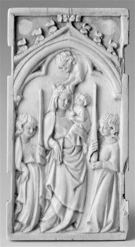 Feuillet de polyptyque : la Présentation au Temple ; la Vierge glorieuse couronnée par un ange