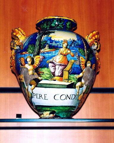 Vase de pharmacie à deux anses : «Reine» assise sur un trône, image 1/1