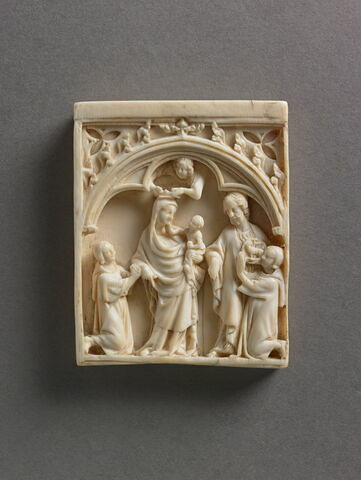 Partie d'un feuillet gauche d'un diptyque : la Vierge glorieuse, saint Jean Baptiste et deux donateurs