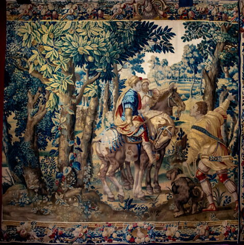 Fragment de tapisserie : allégorie du mois de juillet, la chasse au cerf, le Lancer ou le Rapport, image 14/15