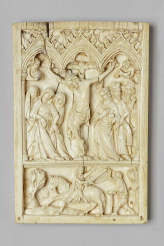 Plaque : la Crucifixion ; saint Martin