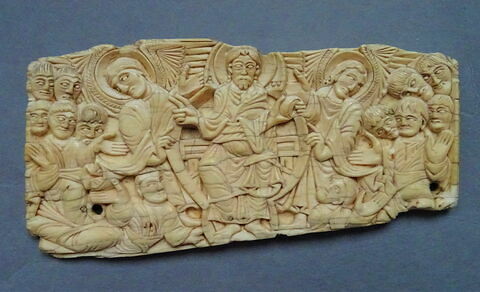 Fragment d'une plaque : Le Christ en gloire au milieu des apôtres (Ascension?)