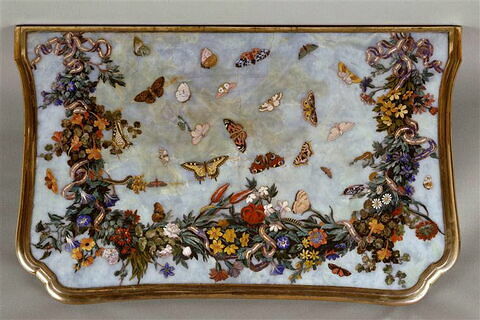 Plateau de table à décor de fleurs et papillons