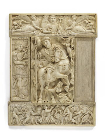 Feuillet de diptyque en cinq parties : l'Empereur triomphant (Justinien ?)