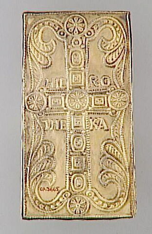 Staurothèque : reliquaire de la Vraie Croix (a : logette à double traverse surmontée par 2 bustes d’anges) et Croix du reliquaire à double traverse (b), image 16/20