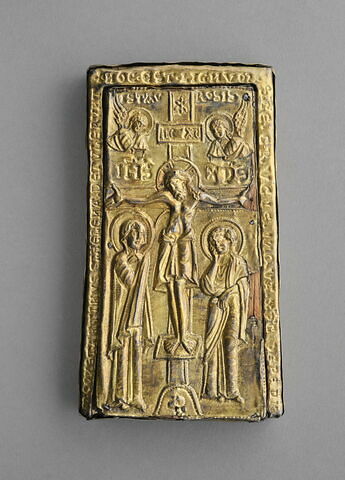 Staurothèque : reliquaire de la Vraie Croix (a : logette à double traverse surmontée par 2 bustes d’anges) et Croix du reliquaire à double traverse (b), image 6/20
