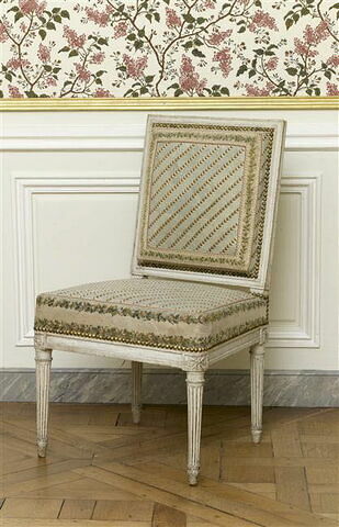 Chaise, d'une suite de quatre chaises et une bergère (avec OA 9980, OA 9982, OA 9983 et OA 9984)
de la chambre à coucher de Madame Elisabeth, au château de Montreuil