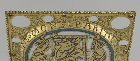 Plaque ronde provenant d'un phylactère (?) : Christ juge entre deux anges porteurs des instruments de la Passion, image 4/14