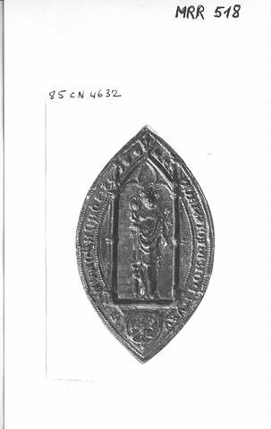Matrice de sceau en forme de navette avec son épreuve de cire rouge : Yolande de Vau, prieure de Foissy, image 3/3