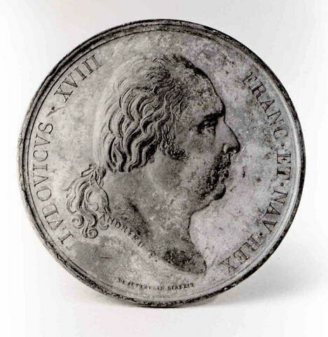 Médaille : Louis XVIII, 1ère effigie, cliché de droit