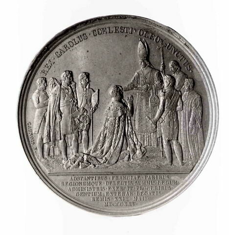 Médaille : Sacre de Charles X à Reims, d'après le dessin d'Achille Deveria, cliché de revers