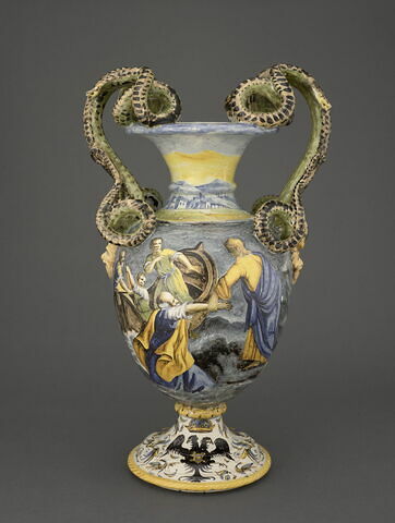 Vase ovoïde à deux anses : l'Empereur Henri V ; saint Pierre sauvé des flots ; armoiries, image 3/4