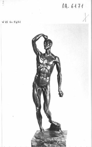 Statuette : écorché levant le bras droit, image 1/1