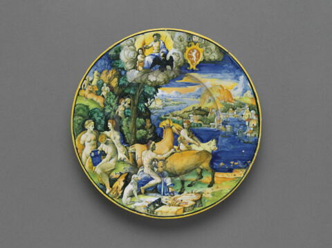 Assiette : armoiries de Giacomo Nordi, évêque d'Urbino ; l'Enlèvement d'Europe