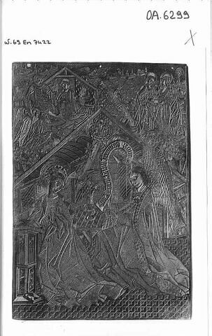 Plaque gravée : Annonciation, la Visitation, la Nativité. Au revers, carte céleste, inscription inversée, image 3/3