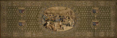 Retable (La Pentecôte) de l'autel de la Chapelle de l'Ordre du Saint-Esprit

Chapelle de l'Ordre du Saint-Esprit.
Paris, 1585-1587.
Les ornements destinés aux cérémonies de l'Ordre du Saint-Esorit fondé en 1578 par Henri III, roi de France et de Pologne, furent exécutés dans une toile d'or lamée sur fond vert livrée en 1585 par Pierre Le Grand et Macé Papillon, marchands fournissant l'Argenterie du Roi. Le décor brodé fut effectué en 1585-1587 par Claude de Luz, brodeur ordinaire du Roi.

autre n° CL 18550