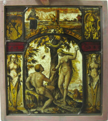 Panneau rectangulaire : Adam et Eve dans le paradis terrestre, image 1/1
