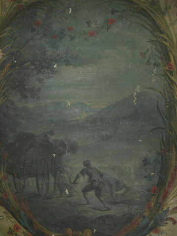 Panneau : L'Hiver, d'une suite de 4 pièces ornées de médaillons en grisaille illustrant les Quatre saisons, image 4/4