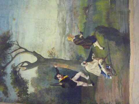 Chasse au lièvre (ou lapin) (d'une suite de cinq pièces polychromes illustrées de scènes de chasse), image 2/2