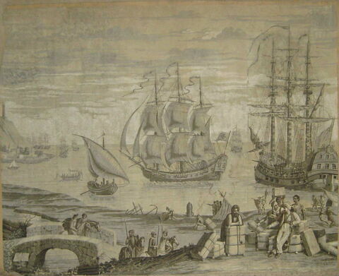 Un port avec des navires (d'une suite de "vues d'Espagne", quatre pièces exécutées en grisaille)