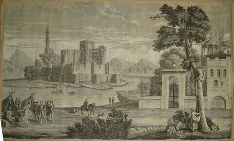 Panorama avec le château de Coca (d'une suite de "vues d'Espagne", quatre pièces exécutées en grisaille)