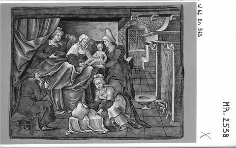 Plaque : La Naissance de la Vierge, d'une série de deux sur la Vie de la Vierge (MR 2537), image 3/3