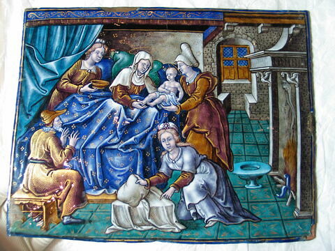 Plaque : La Naissance de la Vierge, d'une série de deux sur la Vie de la Vierge (MR 2537), image 1/3