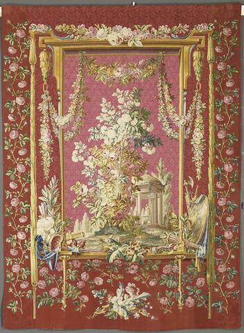 Fond de lit : le temple de l'Amour, 
du meuble d'hiver de la chambre rose de la duchesse de Bourbon, à l'hôtel de Lassay