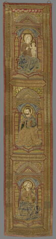 Orfroi brodé provenant d'un ensemble de trois éléments d'ornement de chape : La Vierge, Saint Barthélémy, Saint Jacques le Majeur