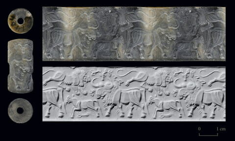 Sceau-cylindre : bovidé, veau, lion, image 2/3