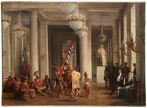 Louis-Philippe assiste à une danse d'Indiens Iowa dans le salon de la Paix aux Tuileries, 21 avril 1845