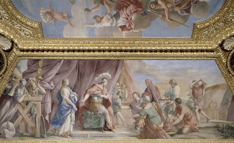 Plafond : Salle de Septime Sévère - La Continence de Scipion, au dessus de la corniche, côté est., image 10/14