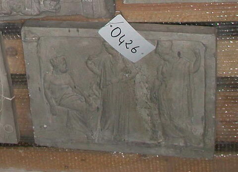 relief ; Tirage partiel d’un relief représentant Zeus et le Démos, Corcyre et Athéna (traité entre Athènes et Corcyre).