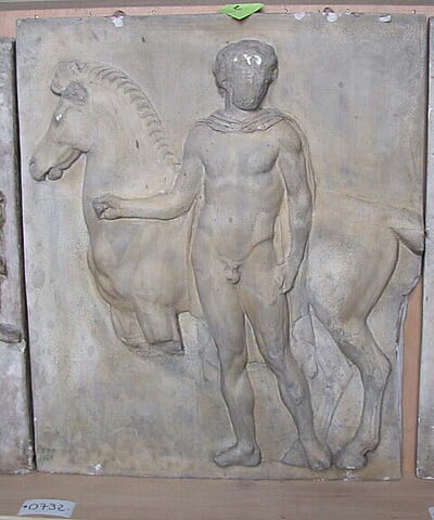 Tirage d'une plaque de la frise ouest du Parthénon représentant un homme et un cheval, image 1/1