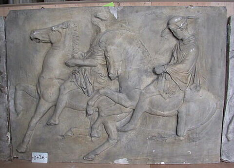 Tirage d'une plaque de la frise ouest du Parthénon représentant deux cavaliers