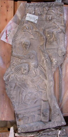 Tirage d’une plaque de la colonne Trajane représentant une scène de déforestation