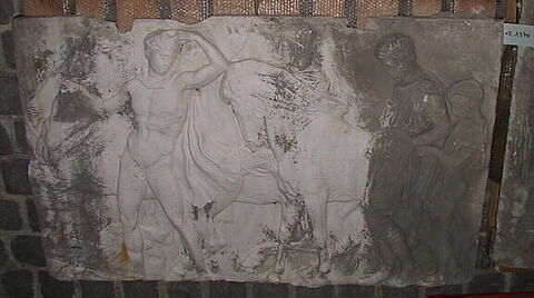 Tirage d'une plaque de la frise nord du Parthénon représentant trois hommes et un garçon, image 1/1