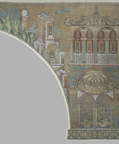 Panneau écoinçon avec un pavillon, relevé des mosaïques de la Grande Mosquée de Damas, image 5/7