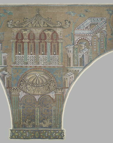 Panneau écoinçon avec un pavillon, relevé des mosaïques de la Grande Mosquée de Damas, image 6/7