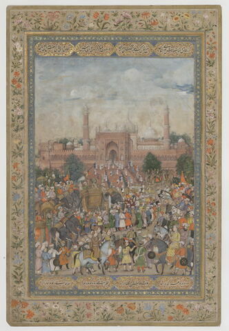 Cortège devant la grande mosquée de Delhi (page d'album)