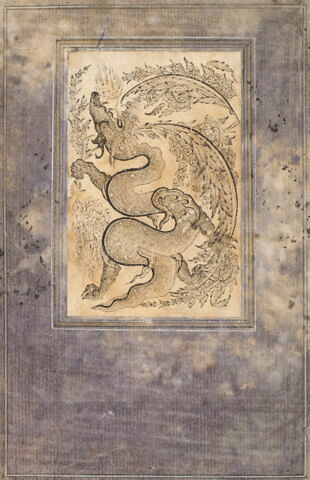 Grisaille au dragon dans des feuilles saz, image 3/7