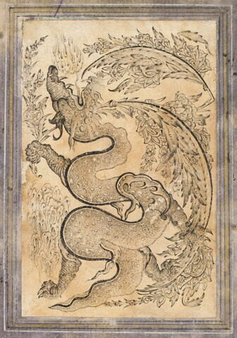 Grisaille au dragon dans des feuilles saz, image 2/7